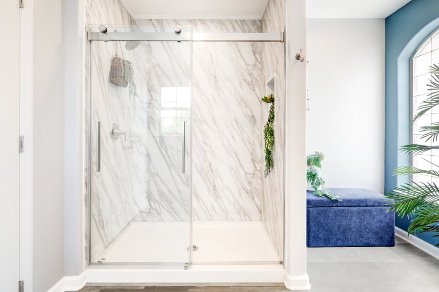 Lancaster Bathroom Remodel with marble style shower surround