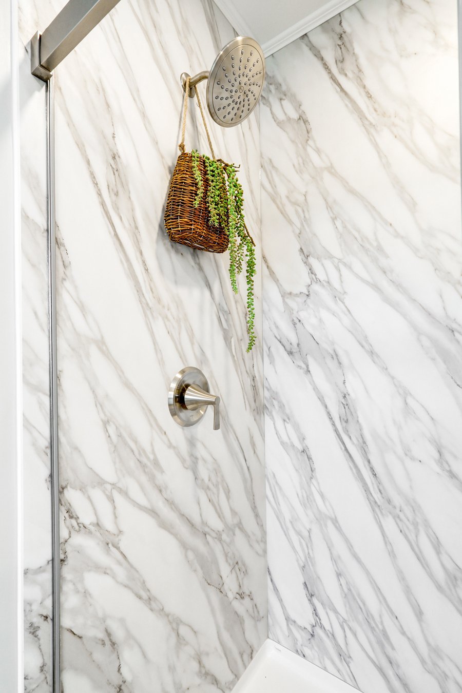 Marble styled shower surround in Lancaster Bathroom remodel