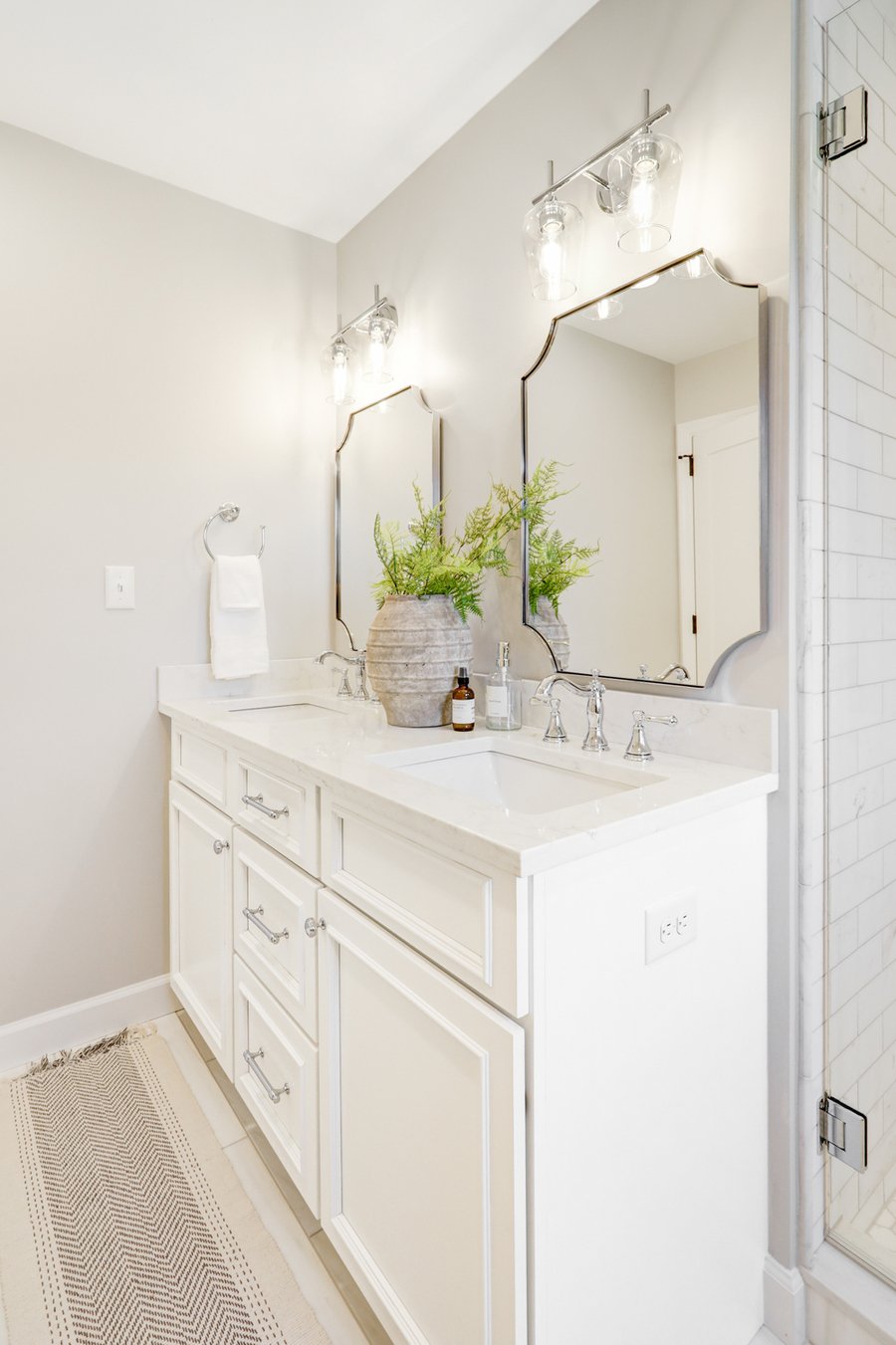 Lititz Master Bathroom Remodel with white vanity and chrome fixtures