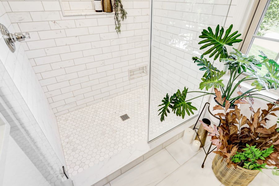 Lititz Master Bathroom Remodel with hexagon shower floor