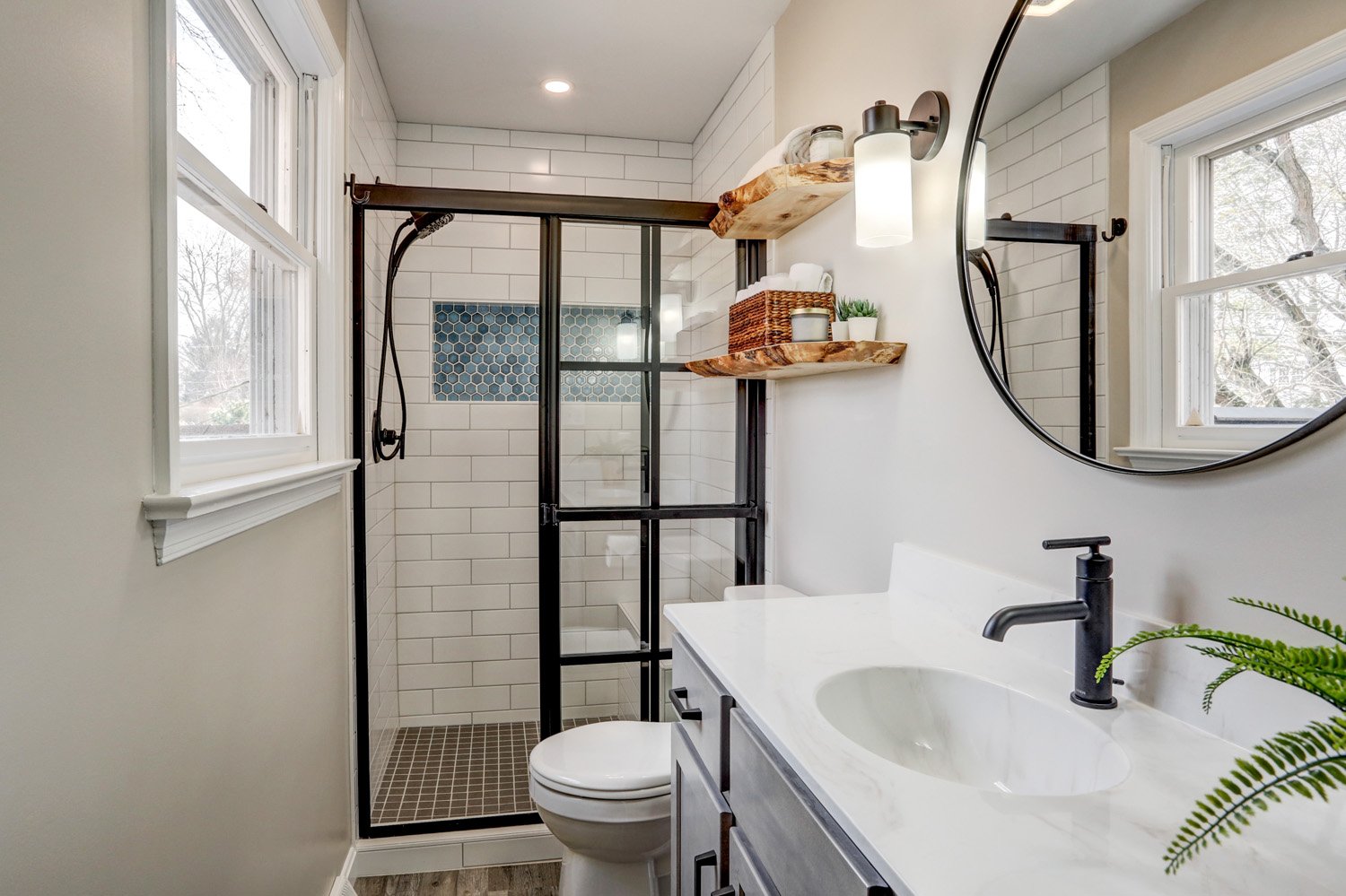 Lancaster Bathroom Remodel with grid shower doors
