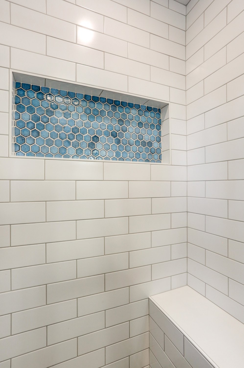 Lancaster Bathroom Remodel with tile shower and bench seat
