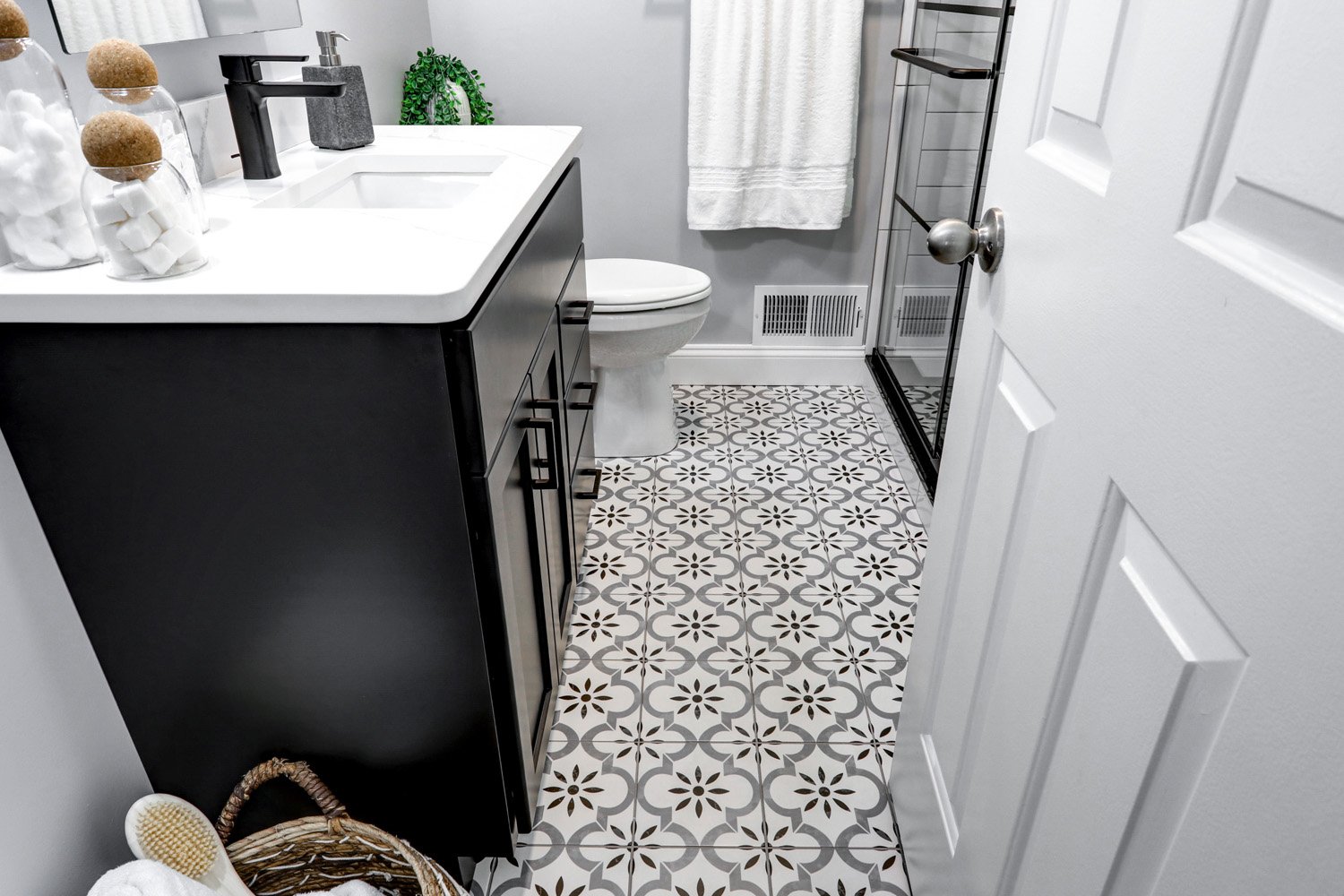 Lancaster Bathroom Remodel with porcelain tile floor