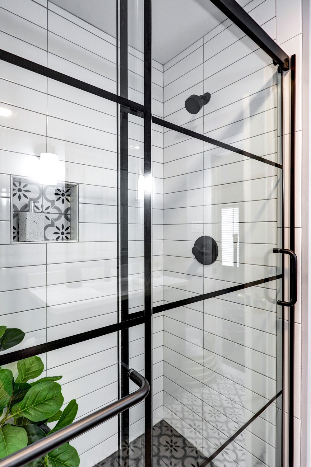 Lancaster Bathroom Remodel with large grid shower doors