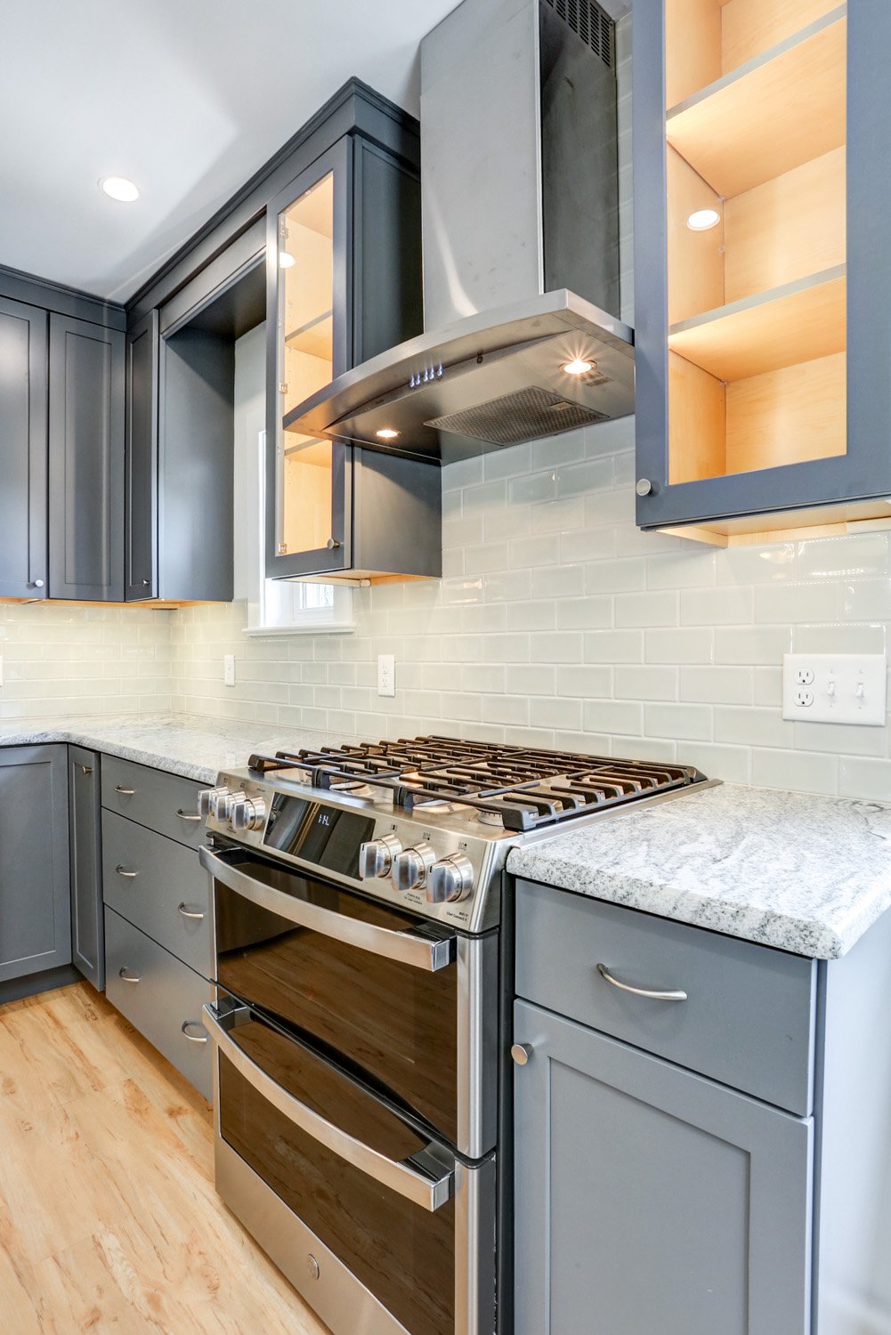 Lancaster City Kitchen Remodel with a gray blue cabinet