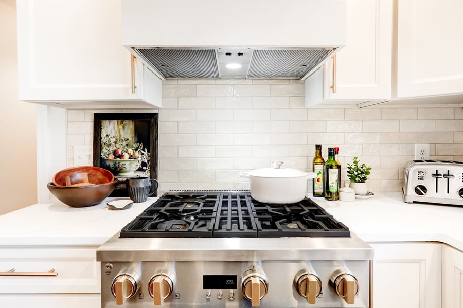 stinaless steel oven with tile backsplash in Landisville Kitchen remodel 