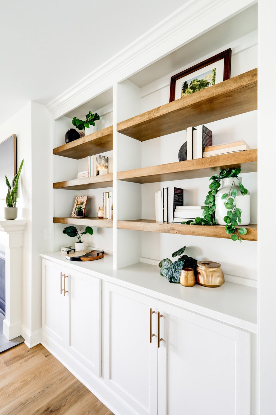 Landisville living room remodel with open shelve built ins