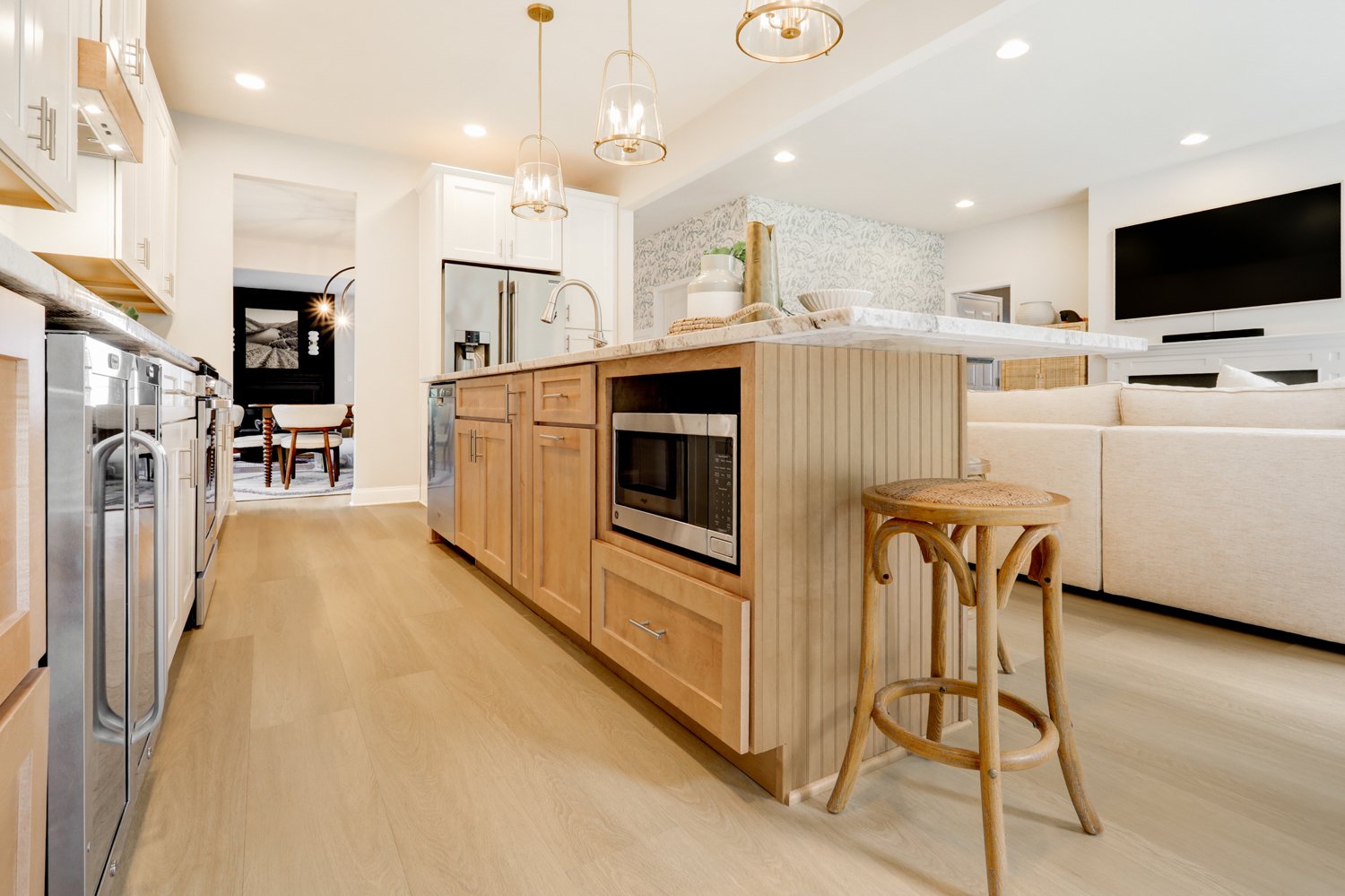 lancaster kitchen remodel with microwave in island