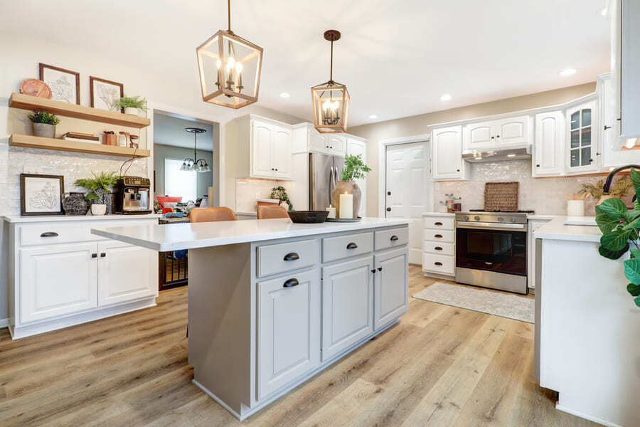 Conestoga Valley Kitchen Remodel with gray island and quartz countertop