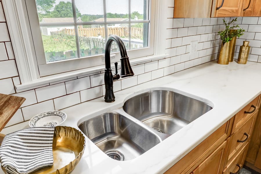 double bowl stainless steel sink in Elizabethtown kitchen remodel