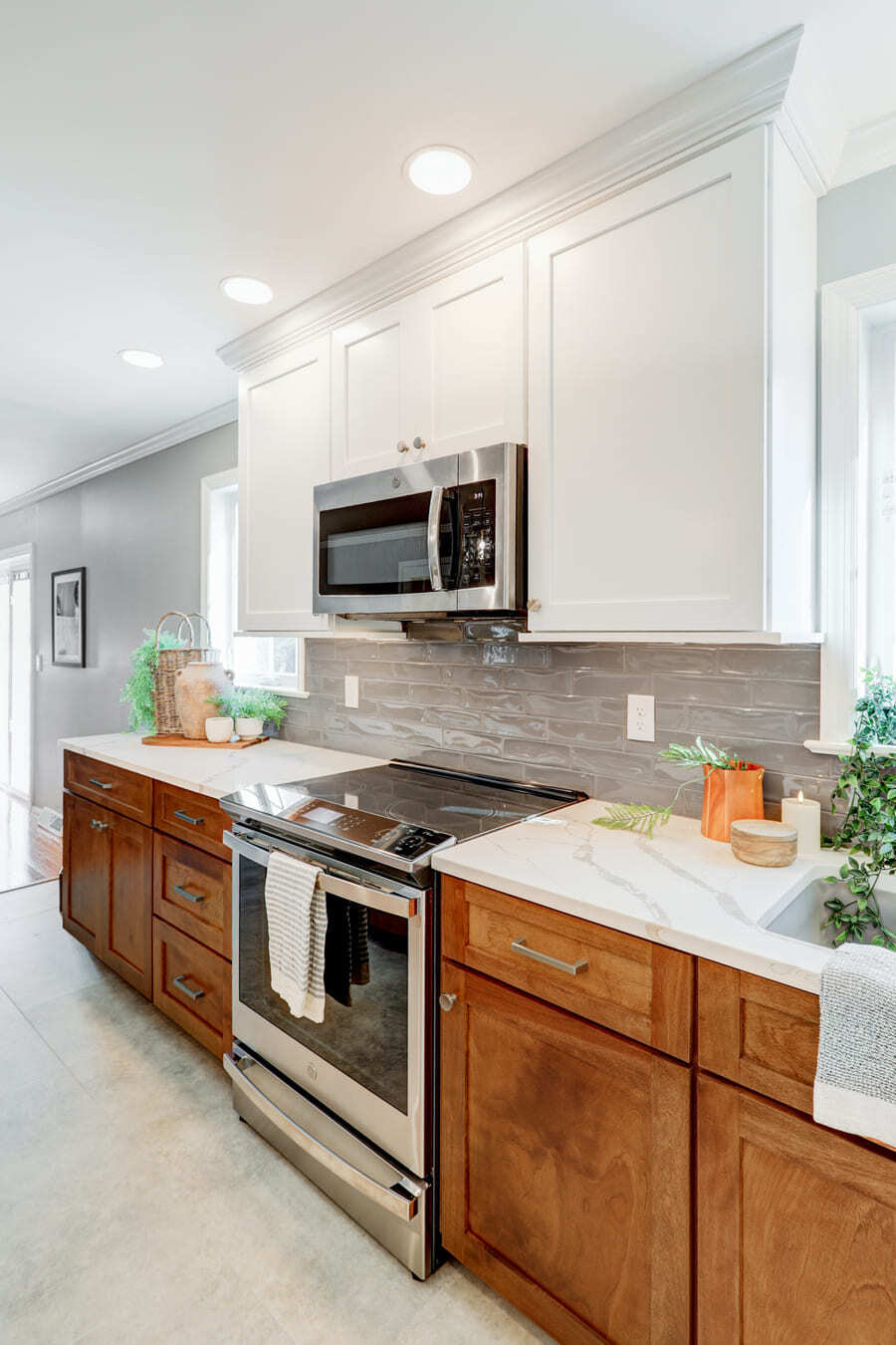 two toned cabinets and stainless steel appliances in Lititz Kitchen Remodel 