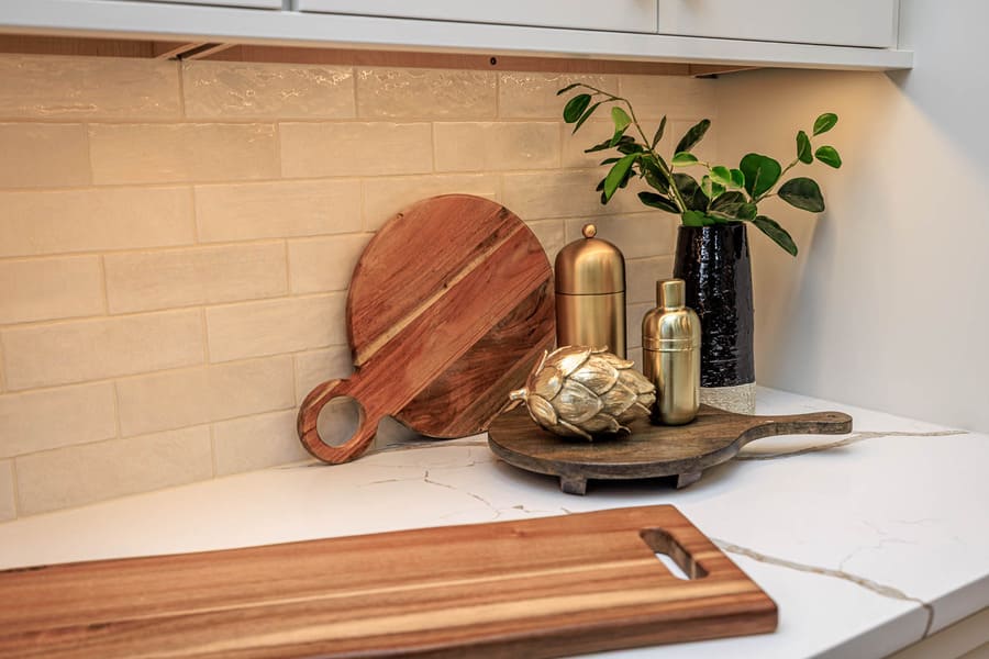 textured subway tile backsplash in Lititz Kitchen Remodel 