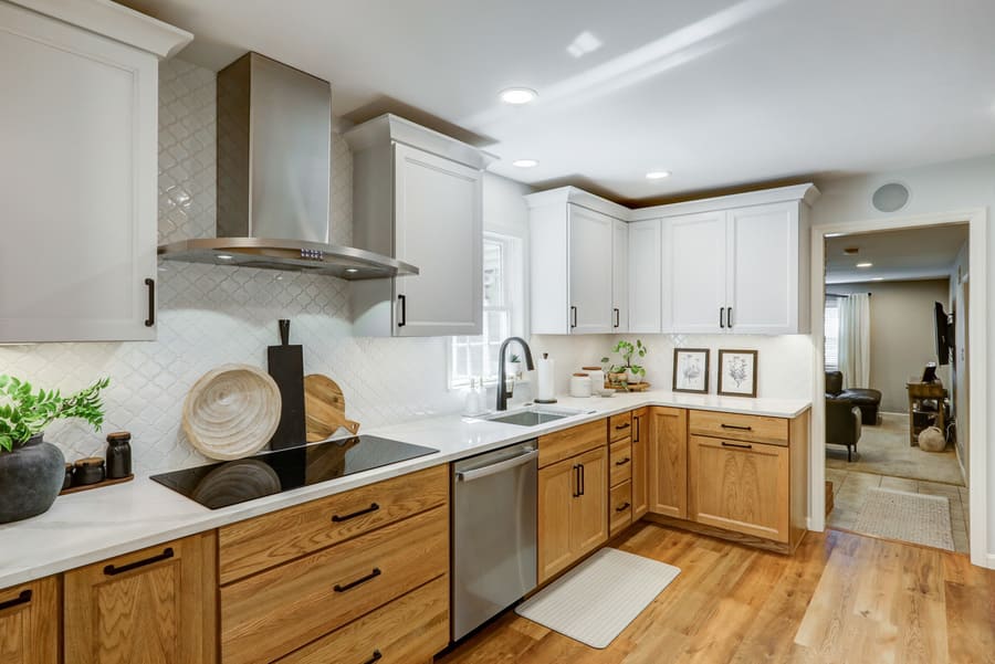 Landisville Kitchen remodel with two toned brown and white cabinets