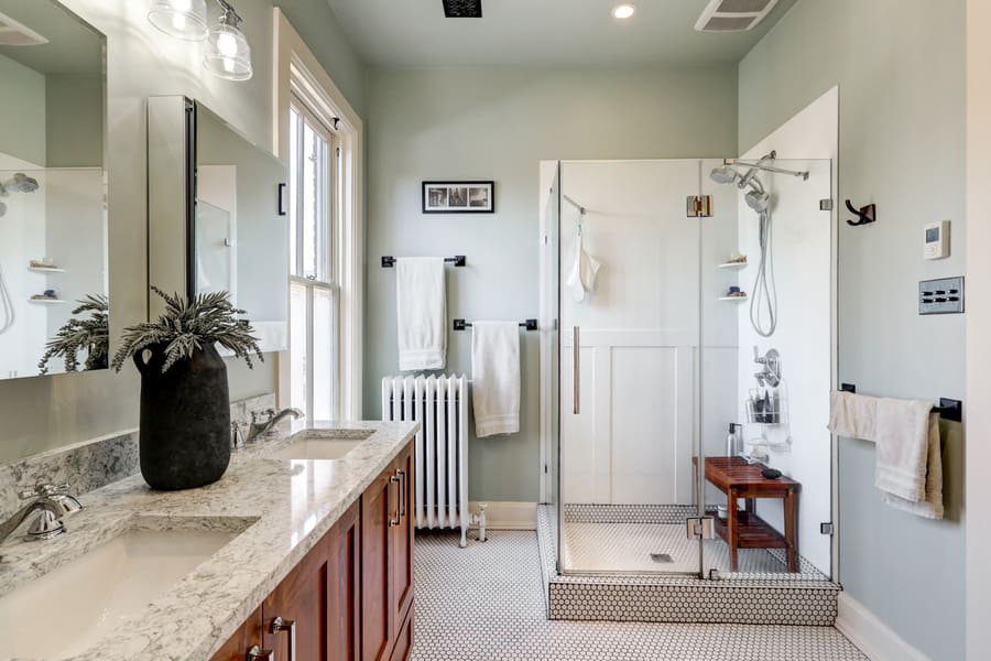 Lancaster Primary Bathroom Remodel with standing corner shower