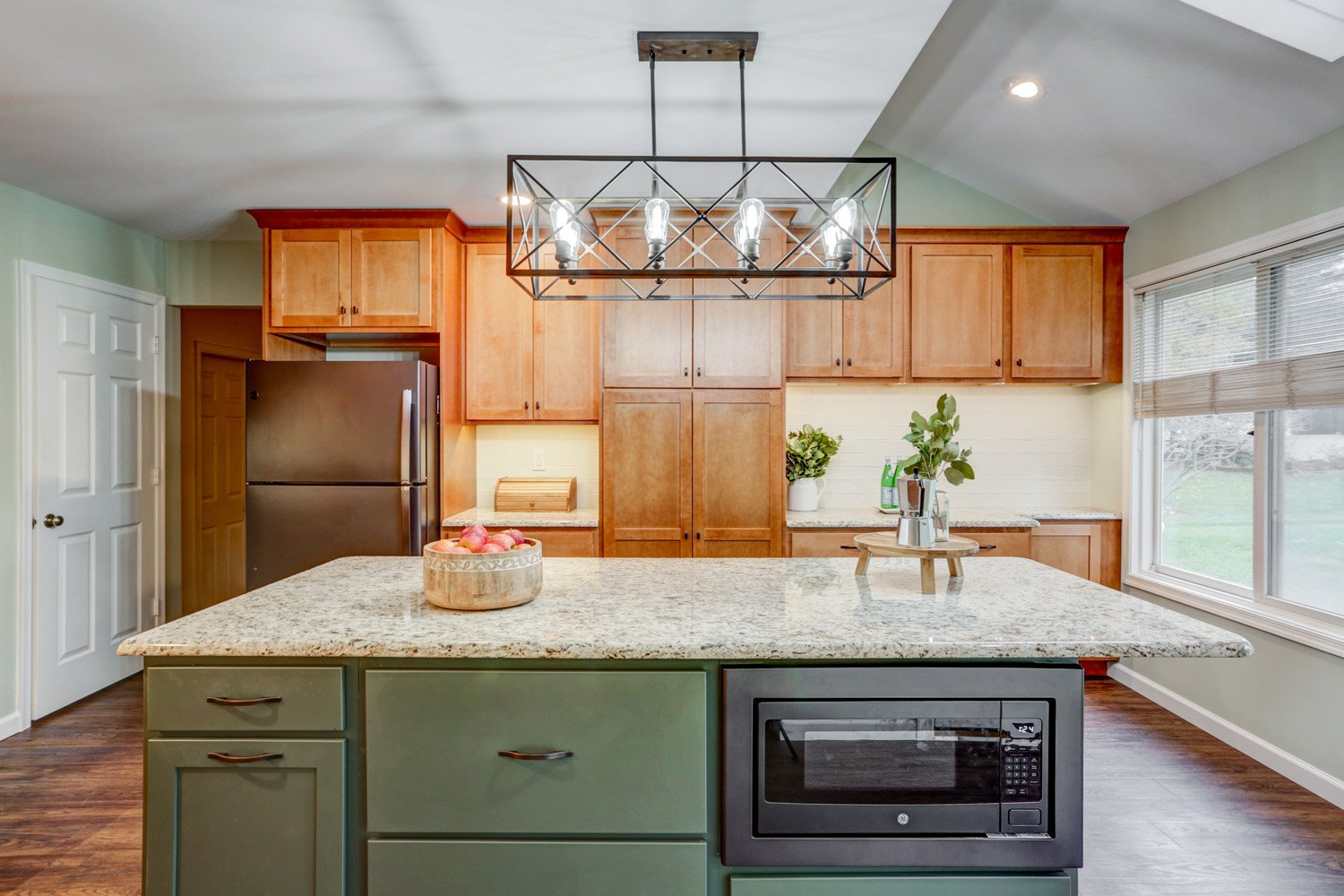 Landisville Kitchen Remodel with green island and granite countertops
