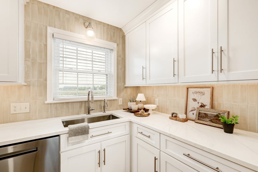 New Holland Kitchen remodel with beige tile backsplash