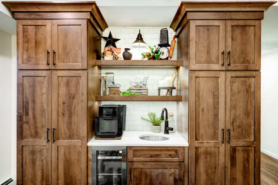 floor to ceiling cabinetry and coffee bar in Lancaster Kitchen Remodel