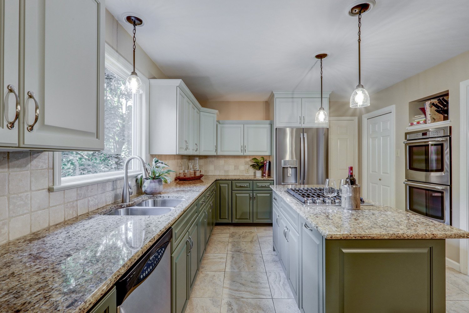 Lancaster Kitchen remodel with green cabinets