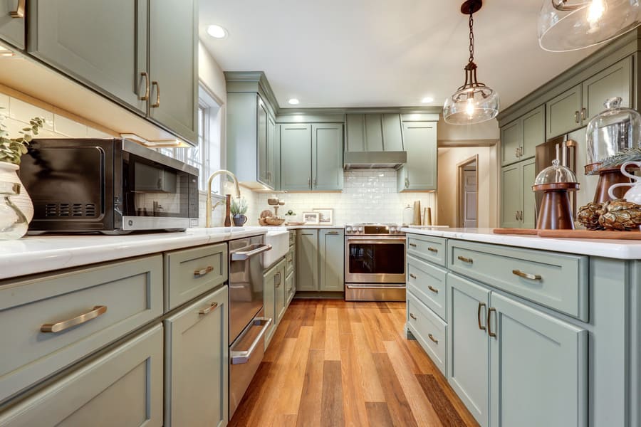 Green cabinets in Strasburg Kitchen remodel