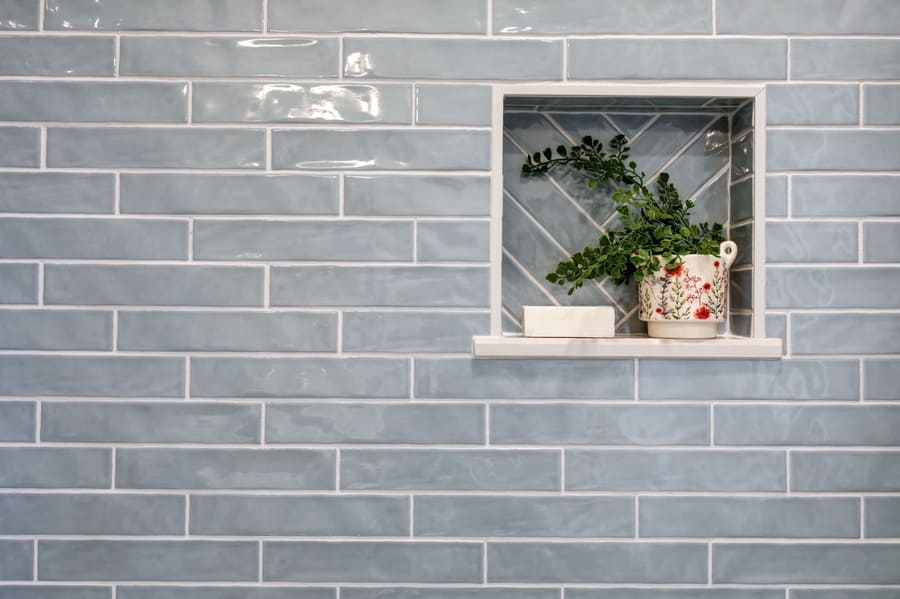 tile shower with niche in Strasburg bathroom remodel