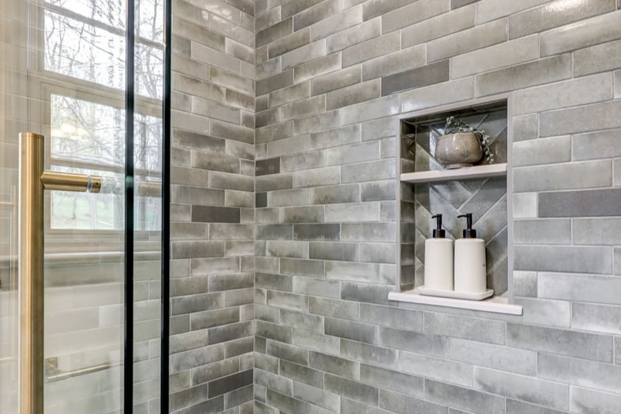 Shower niche in straburg primary bathroom remodel