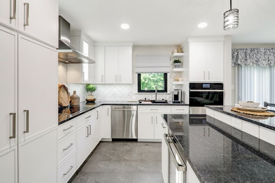 white cabinets and brushed nickel hardware in Lancaster Kitchen Remodel