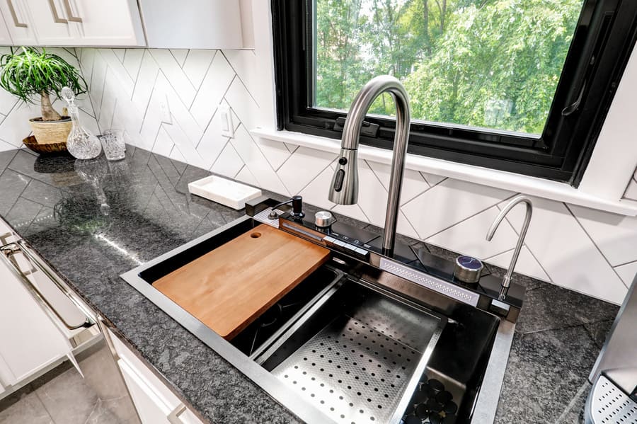 stainless steel sink with brushed nickel faucet in rohrerstown kitchen remodel