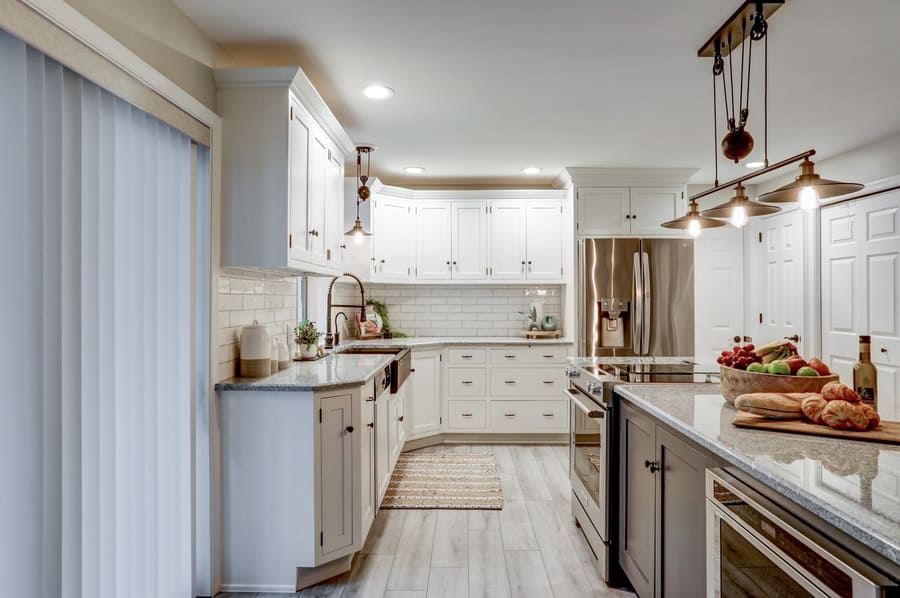 Lancaster Kitchen remodel with white and gray cabinets