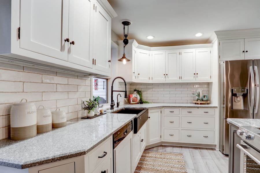 Lancaster Kitchen remodel with white cabinets and oil rubbed bronze hardware