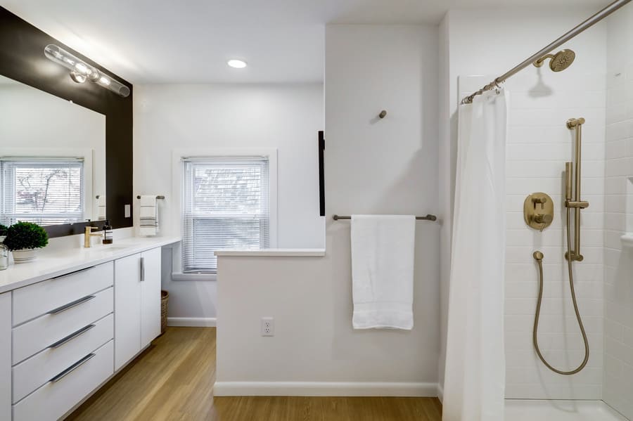 Historic Lancaster Home Bathroom Addition with black accent wall