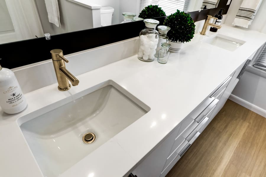 Historic Lancaster Home Bathroom Addition with quartz double sink