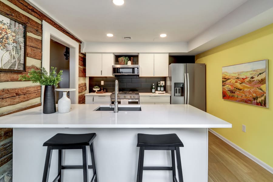 Lancaster Historic Kitchen Remodel with island and pop of yellow