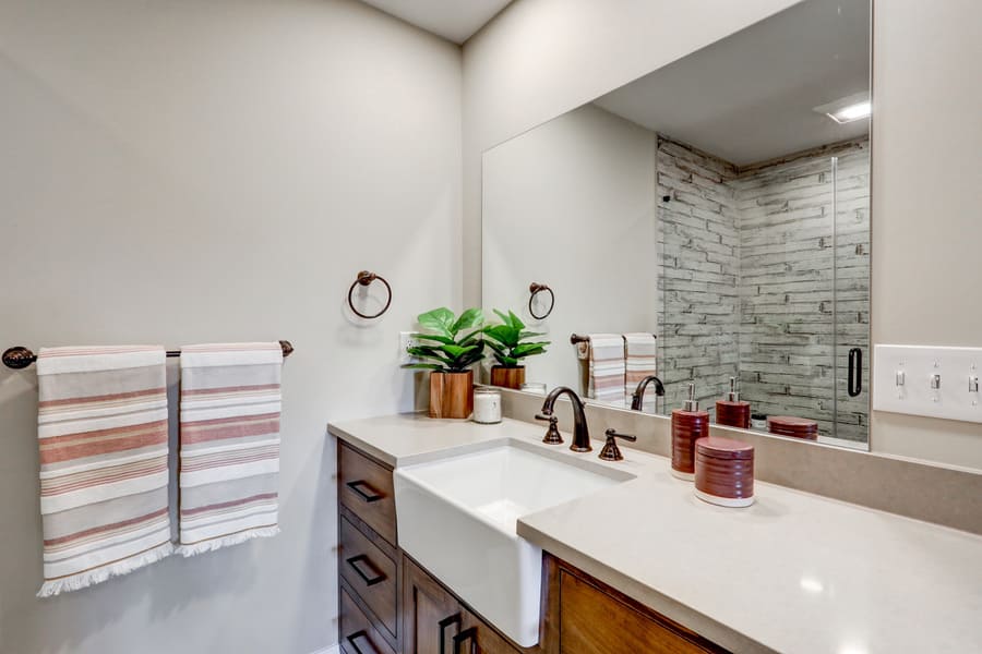 Manheim Primary Suite Remodel with bathroom vanity and farmhouse sink