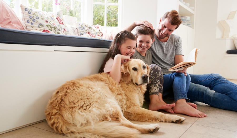 Family with their dog at home in lancaster pa
