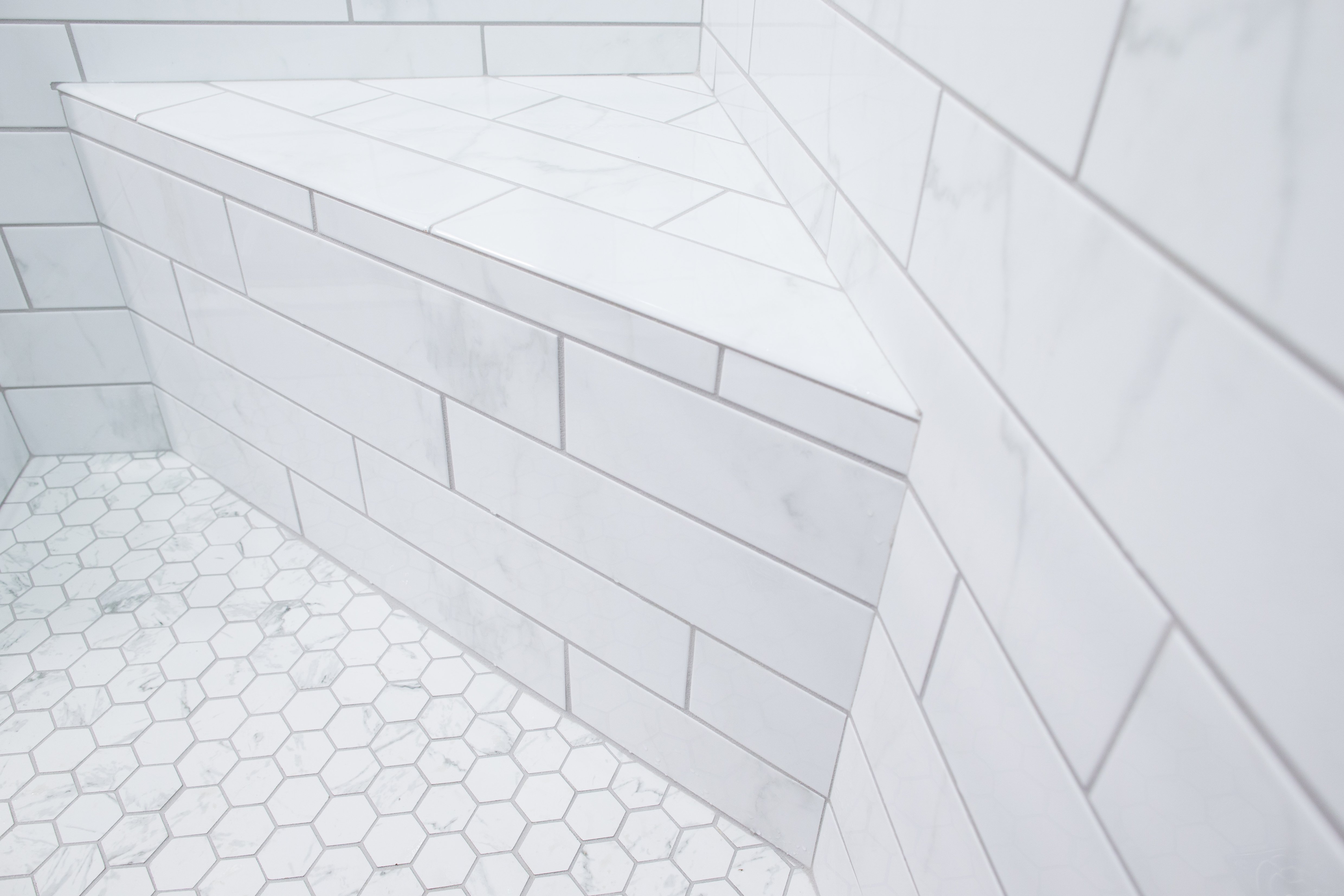 Tiled shower seat in Ephrata Master Bathroom Remodel