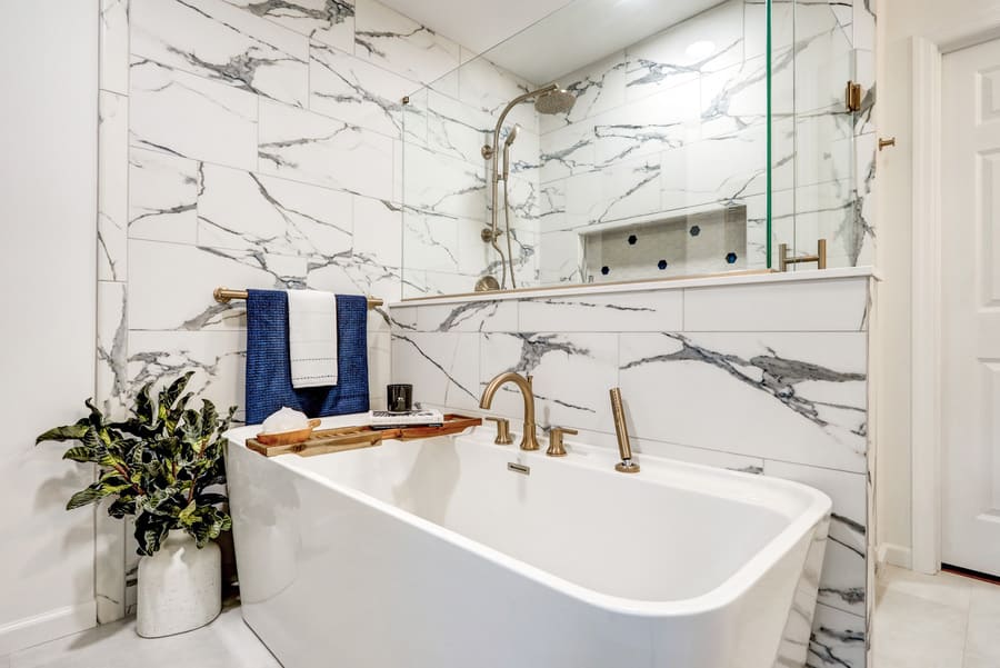 Freestanding bathtub in Hempfield Bathroom Remodel