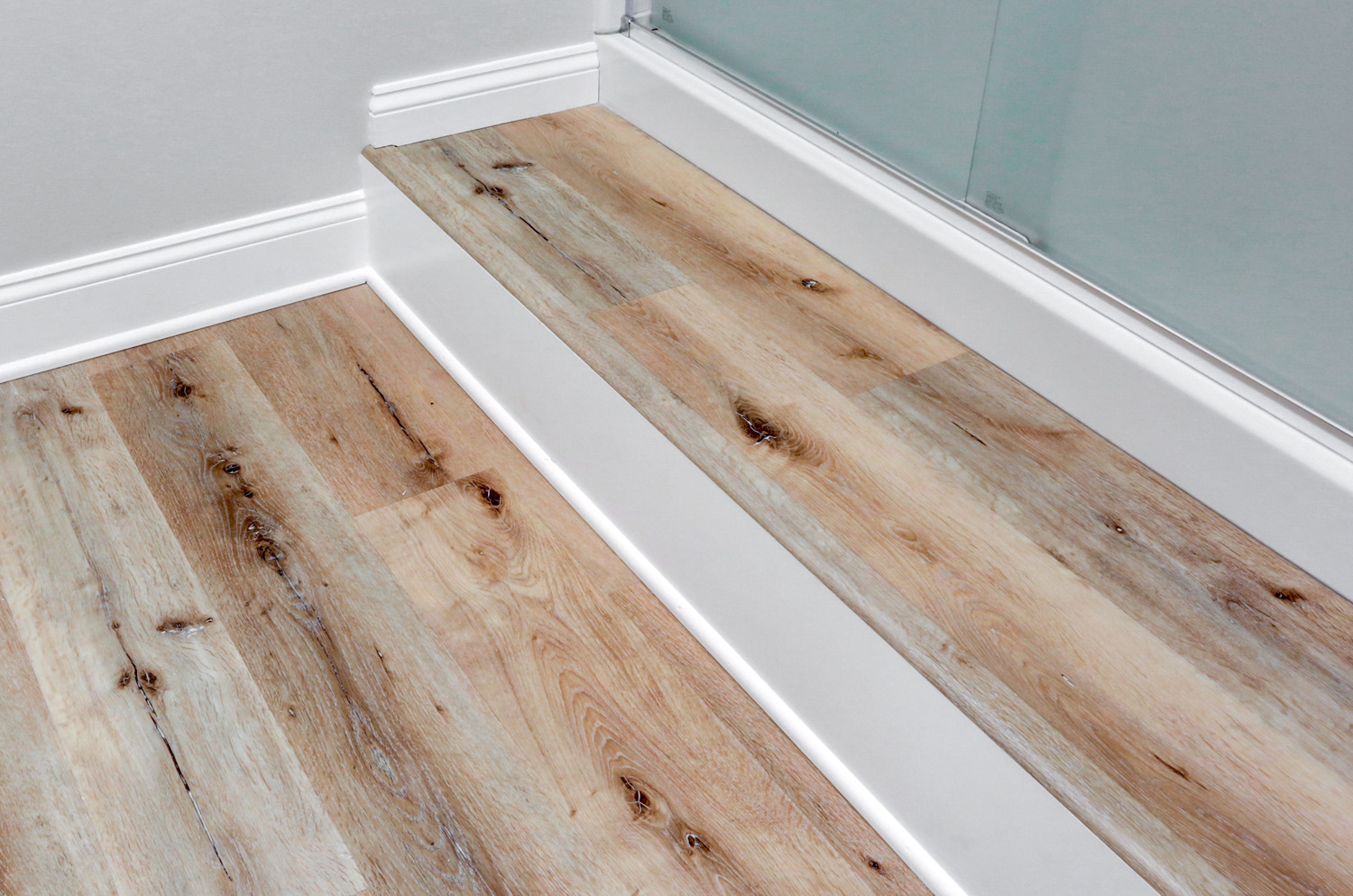 Basement Bathroom Addition in Lampeter with Vinyl plank floors and step into shower