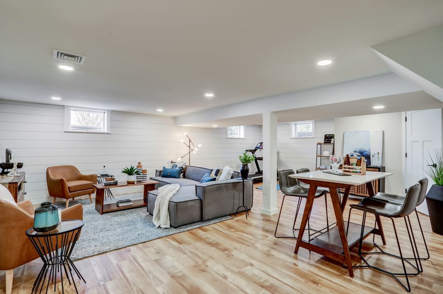 Lancaster basement remodel with shiplap