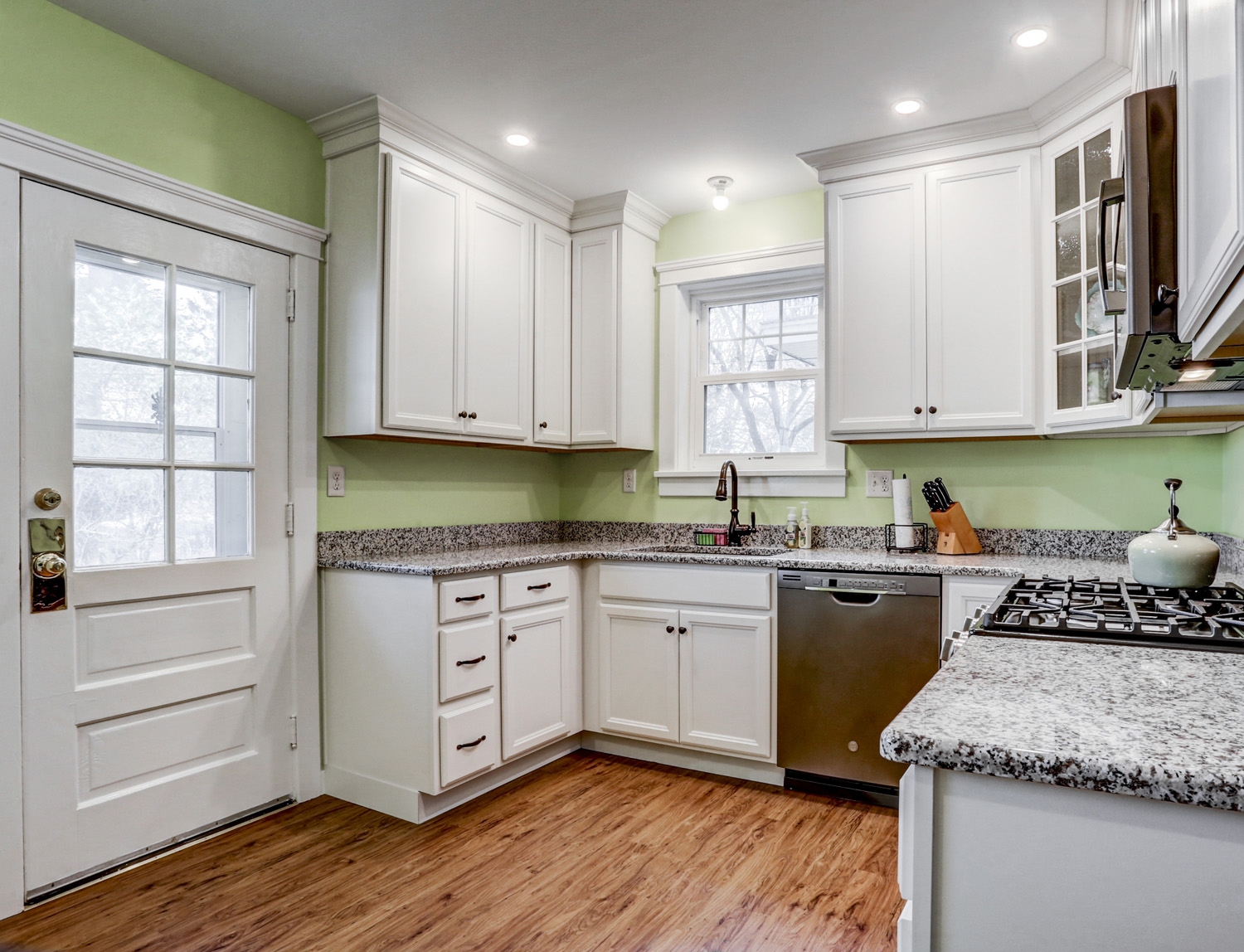 Lancaster City Kitchen Remodel with recessed lights and granite countertop