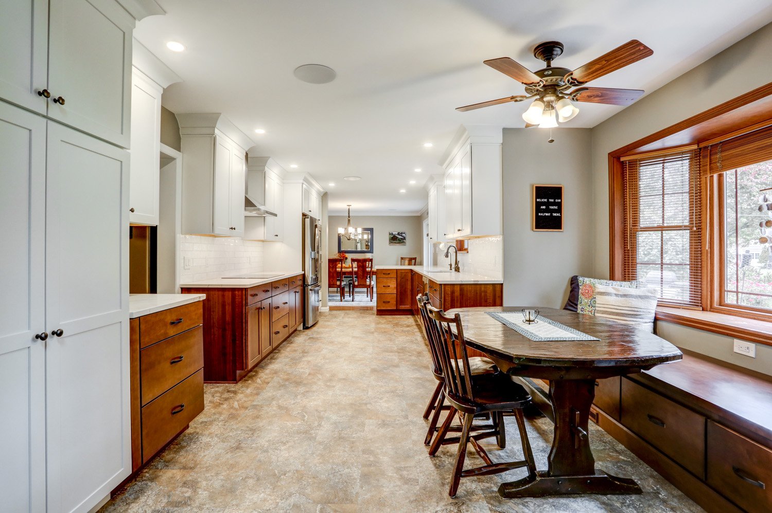 Lancaster Galley Kitchen Remodel with storage bench seating