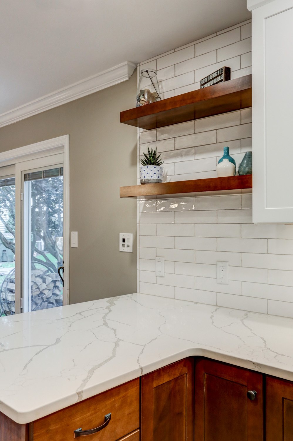 Lancaster Kitchen Remodel with Open Air Shelves and Tile