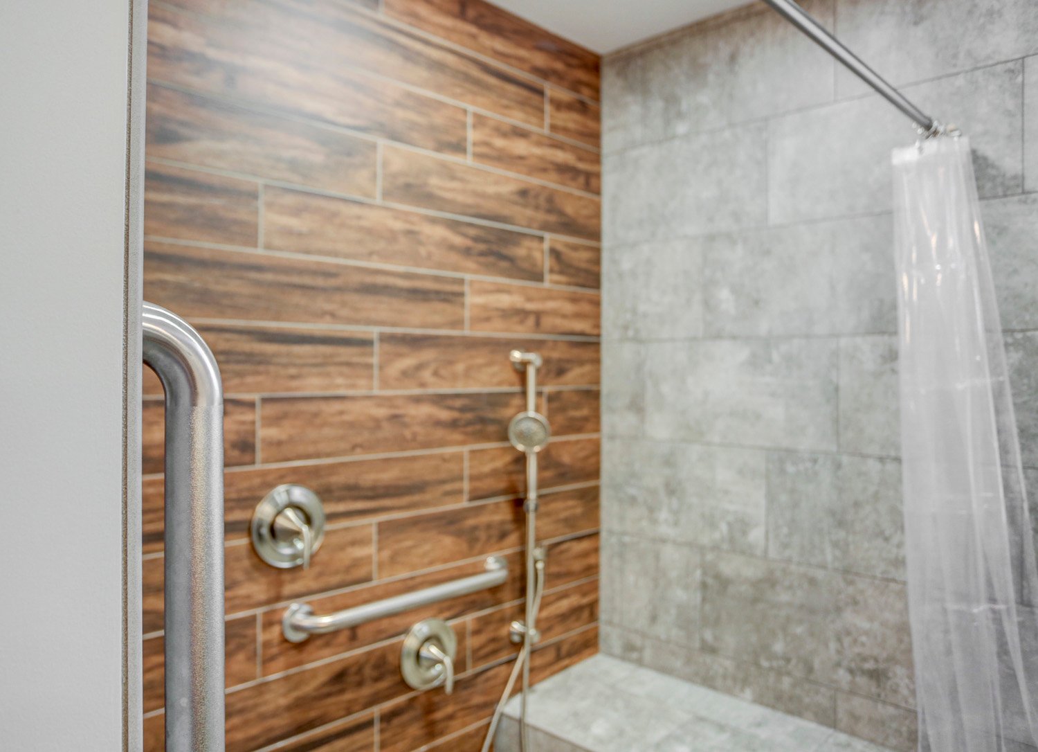Universal Shower with grab bars in lancaster bathroom remodel