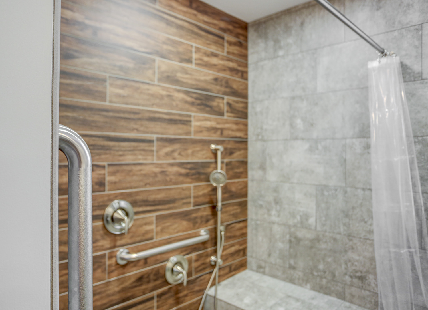 Universal Shower with grab bars in lancaster bathroom remodel