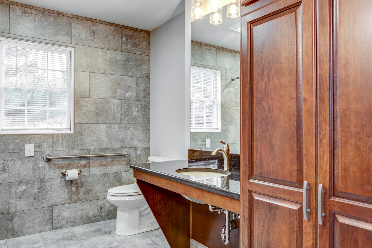 Lancaster Universal Bathroom remodel with cherry cabinets