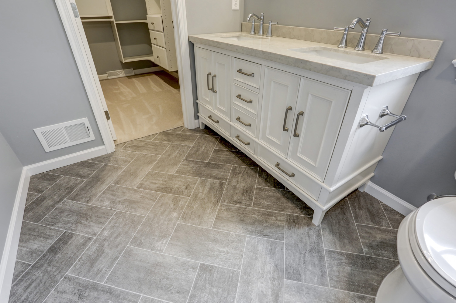 Leola Master Bathroom Addition with gray flooring