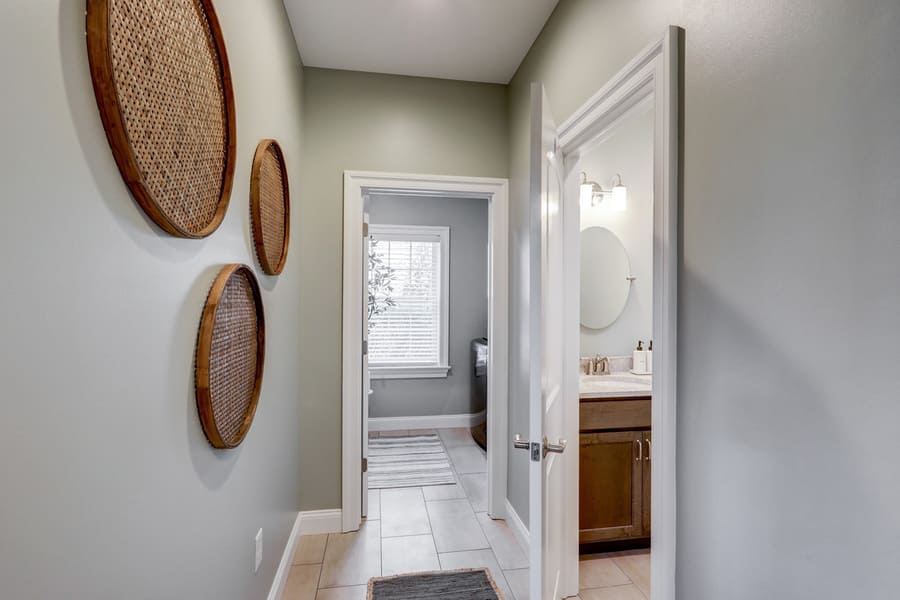 Hallway into Laundry room and powder room