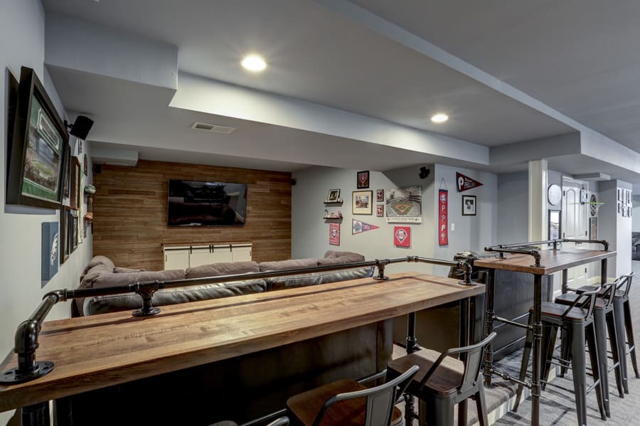 Custom bar tops in Manheim basement remodel