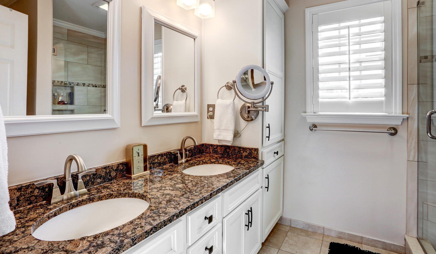 White cabinets in Lancaster bathroom remodel