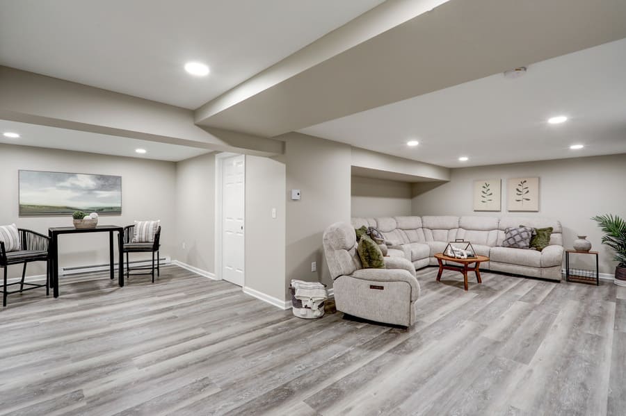 Manheim Township Basement Remodel with LVP and neutral tones