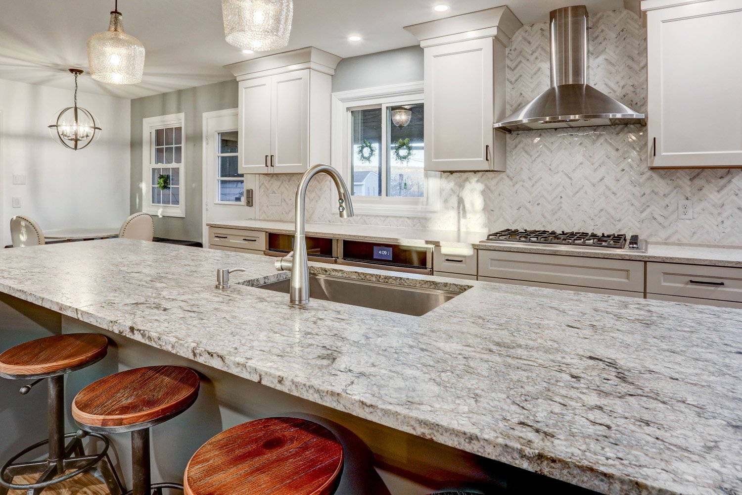 Large Island with sink and seating in Manheim Township Kitchen Remodel